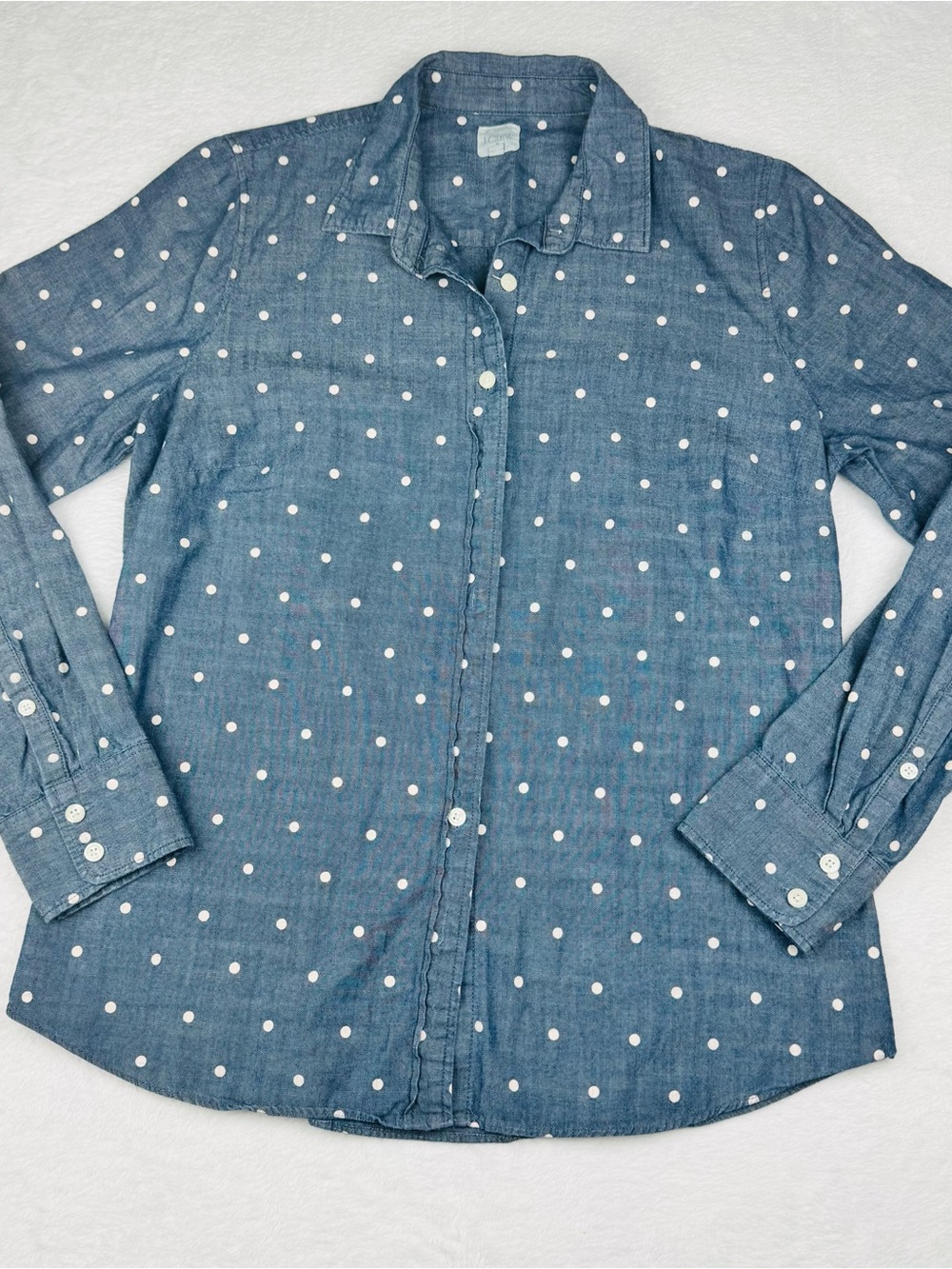 J. Crew polka dot long sleeve chambray shirt.  Size M. Excellent condition.